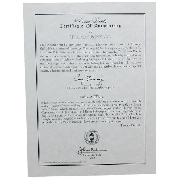 Thomas‎ Kinkade Accent Prints Framed Art Serene Cottage Psalm 23 Gold Frame - Picture 4 of 16